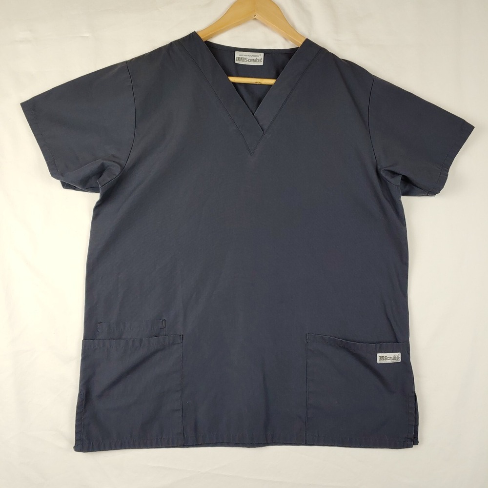 Uniform Advantage UA Scrubs Top Womens Large Gray 3 Pocket V Neck Short Sleeve